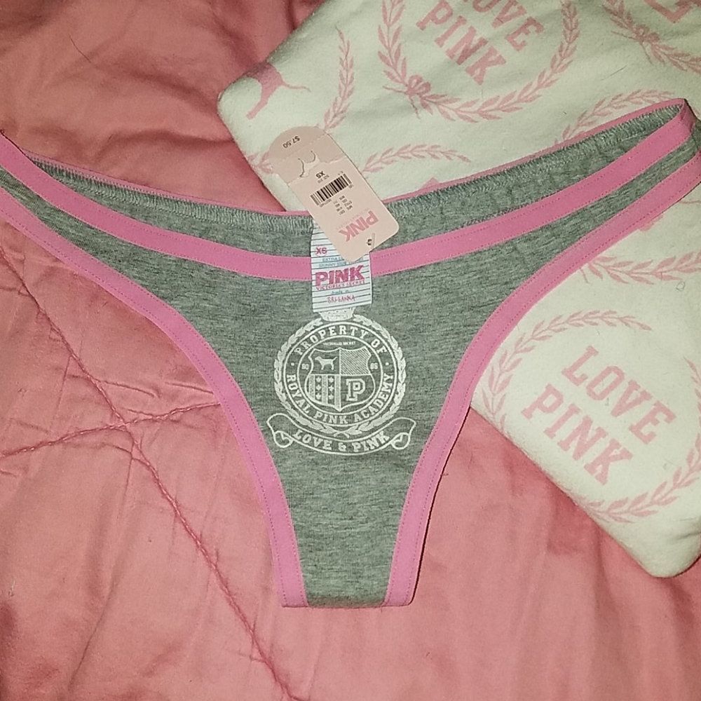 Pink Vintage thong grey with baby pink outline (RARE FIND) (COLLECTABLE)